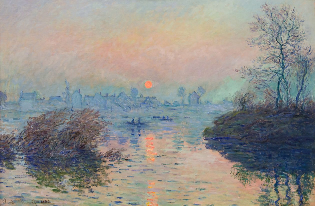 Soleil couchant sur la seine à Lavacourt, effet dhiver tekijältä Claude Monet