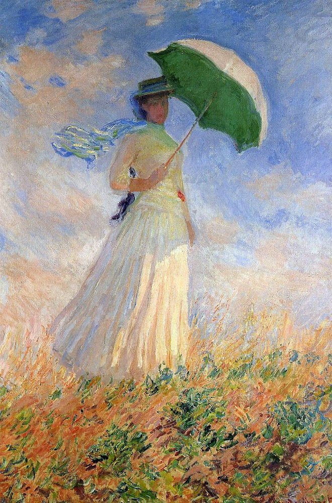 Nainen, jolla on päivänvarjo oikealle tekijältä Claude Monet
