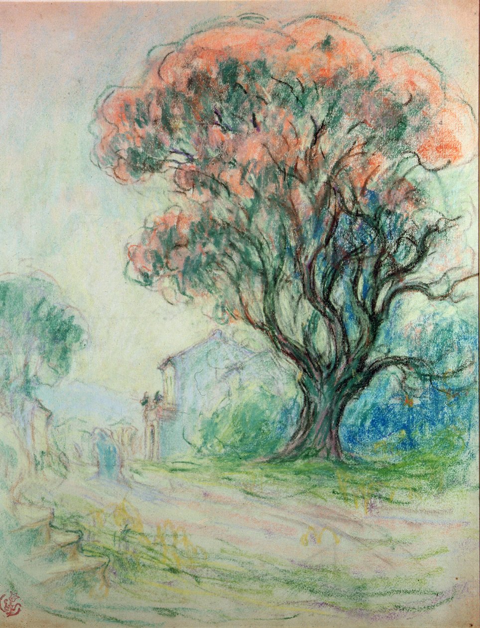 Vaaleanpunainen puu (pastelli paperille) tekijältä Claude Emile Schuffenecker