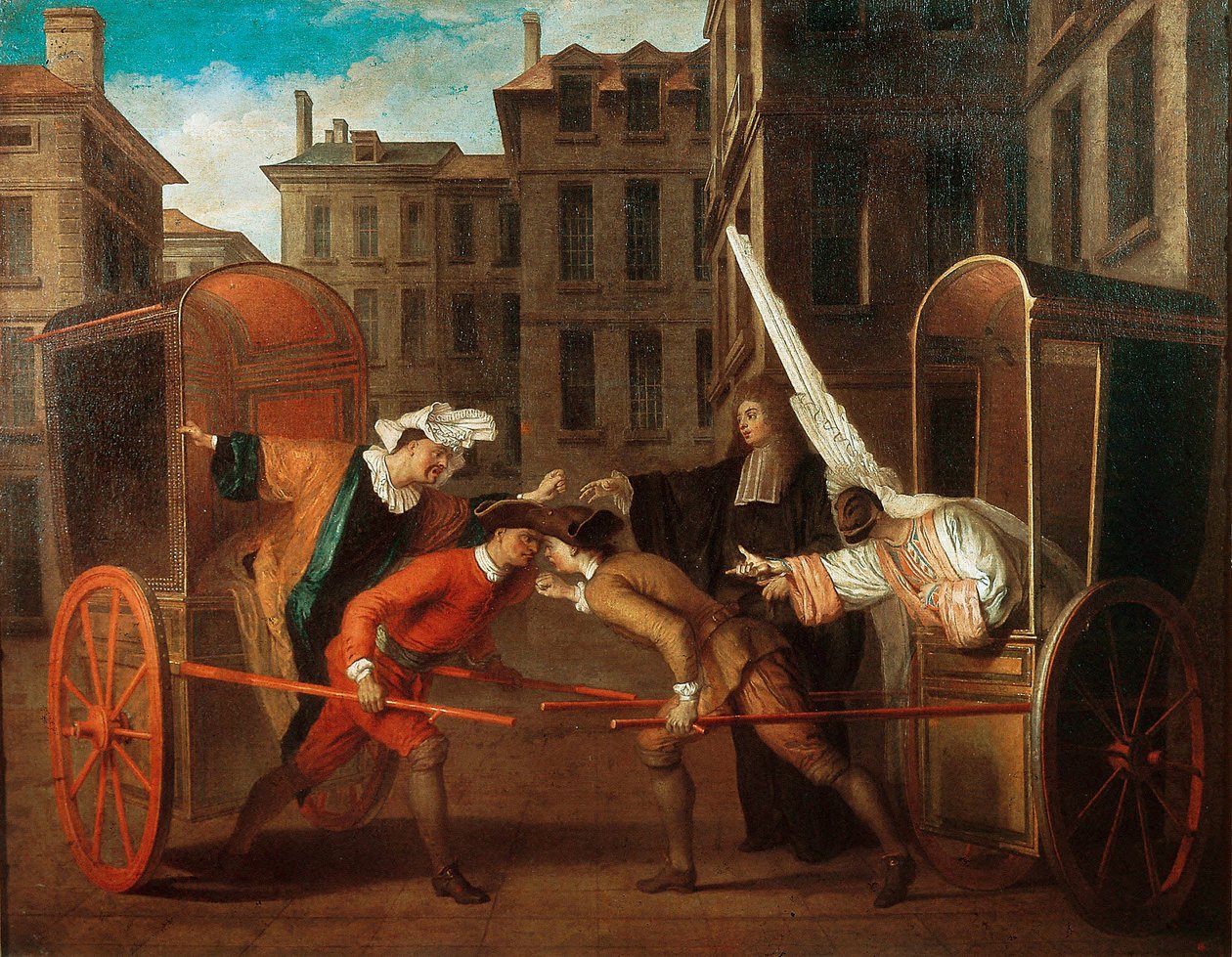 "Kaksi vaunua", noin 1707 (öljy kankaalle) tekijältä Claude Gillot