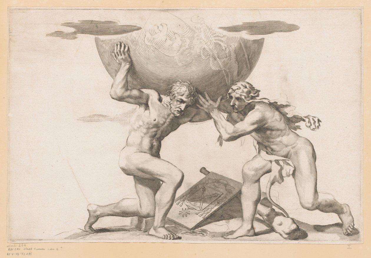 Atlas antaa taivaanpallon Herculesille tekijältä Claude Mellan (possibly)
