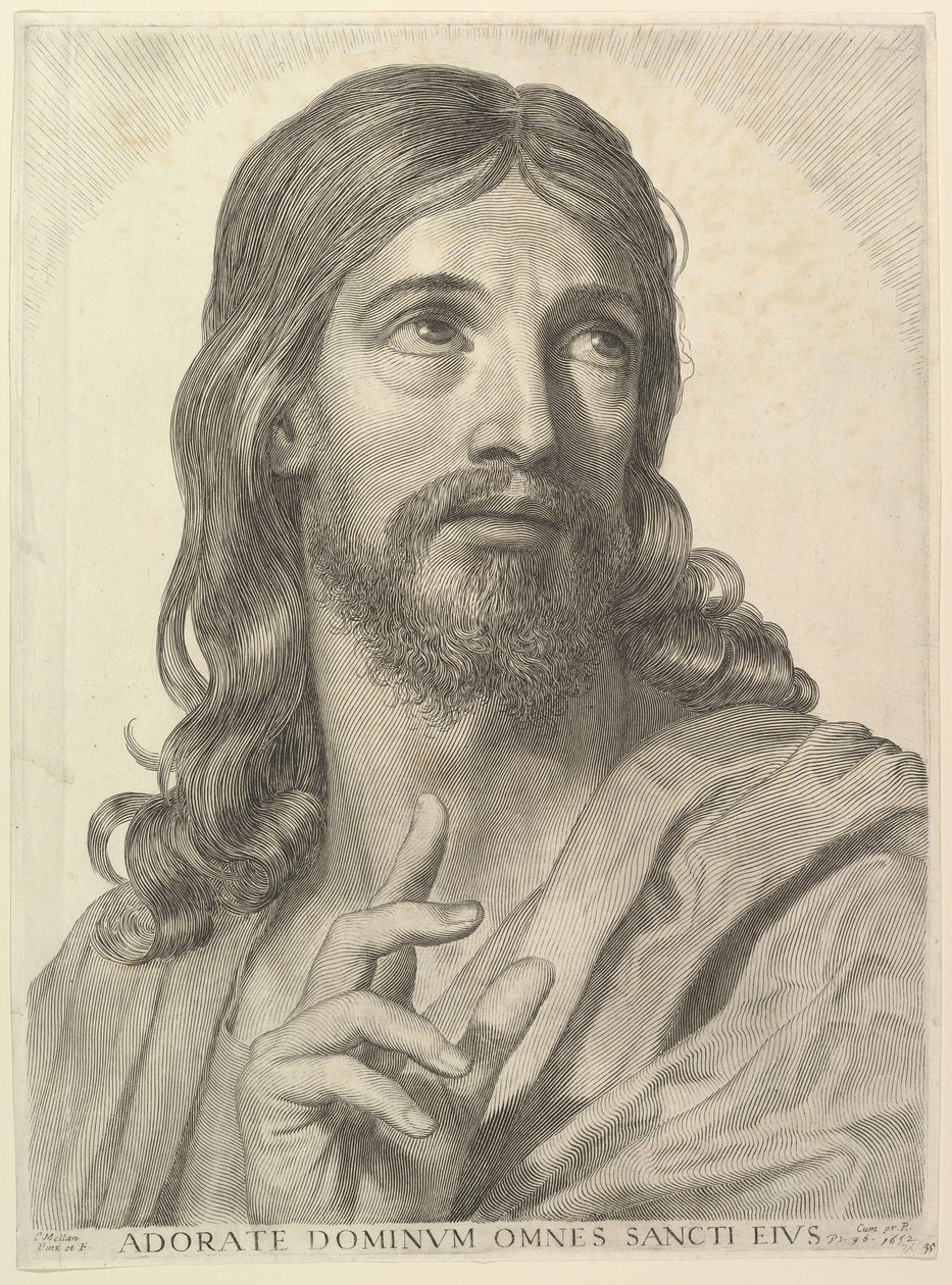 Aikuisen Kristuksen rintakuva, 1652. tekijältä Claude Mellan