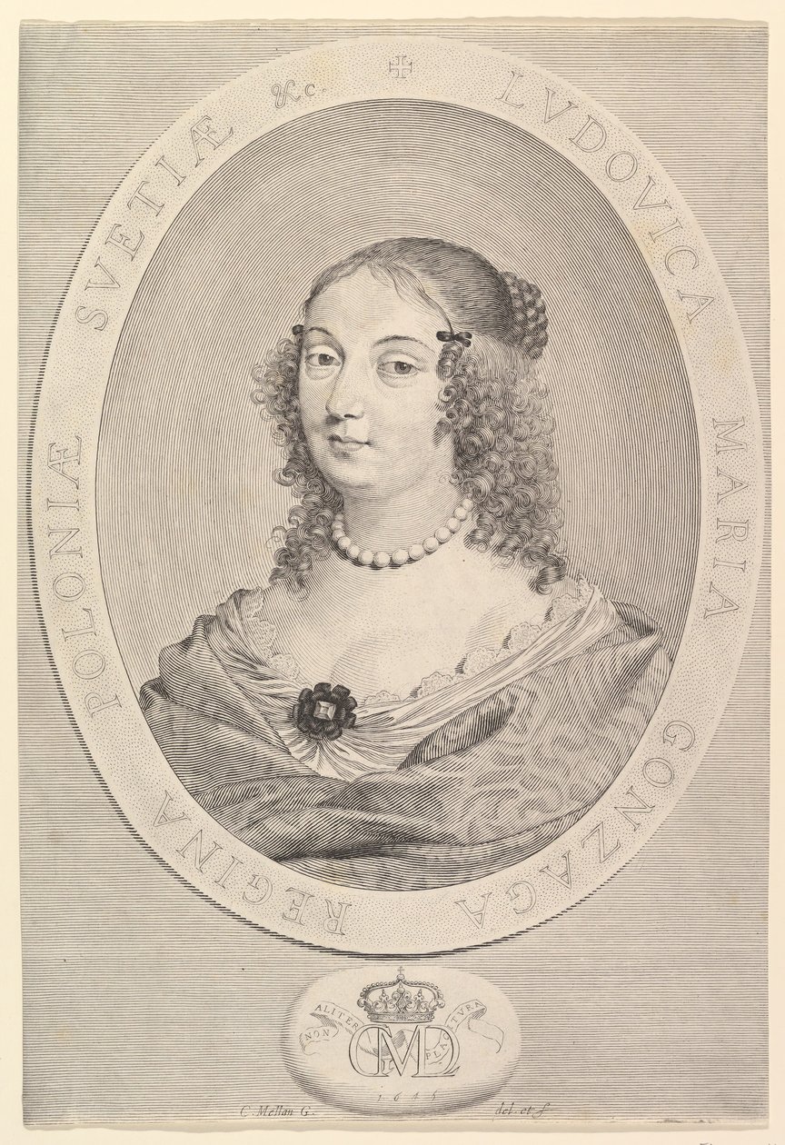 Ludovica Maria Gonzaga, Puolan kuningatar, 1645. tekijältä Claude Mellan