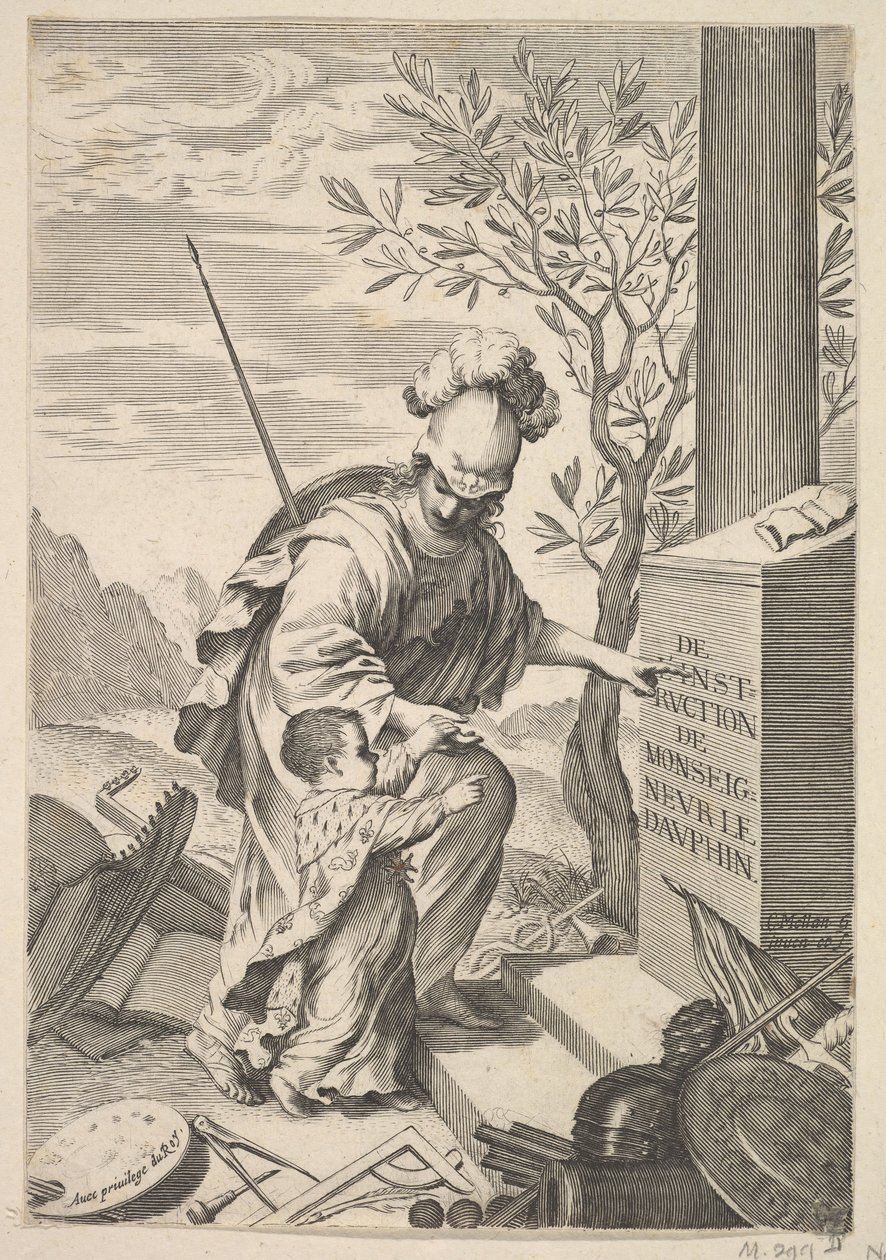Minerva ohjaa Dauphinia, 1640. tekijältä Claude Mellan