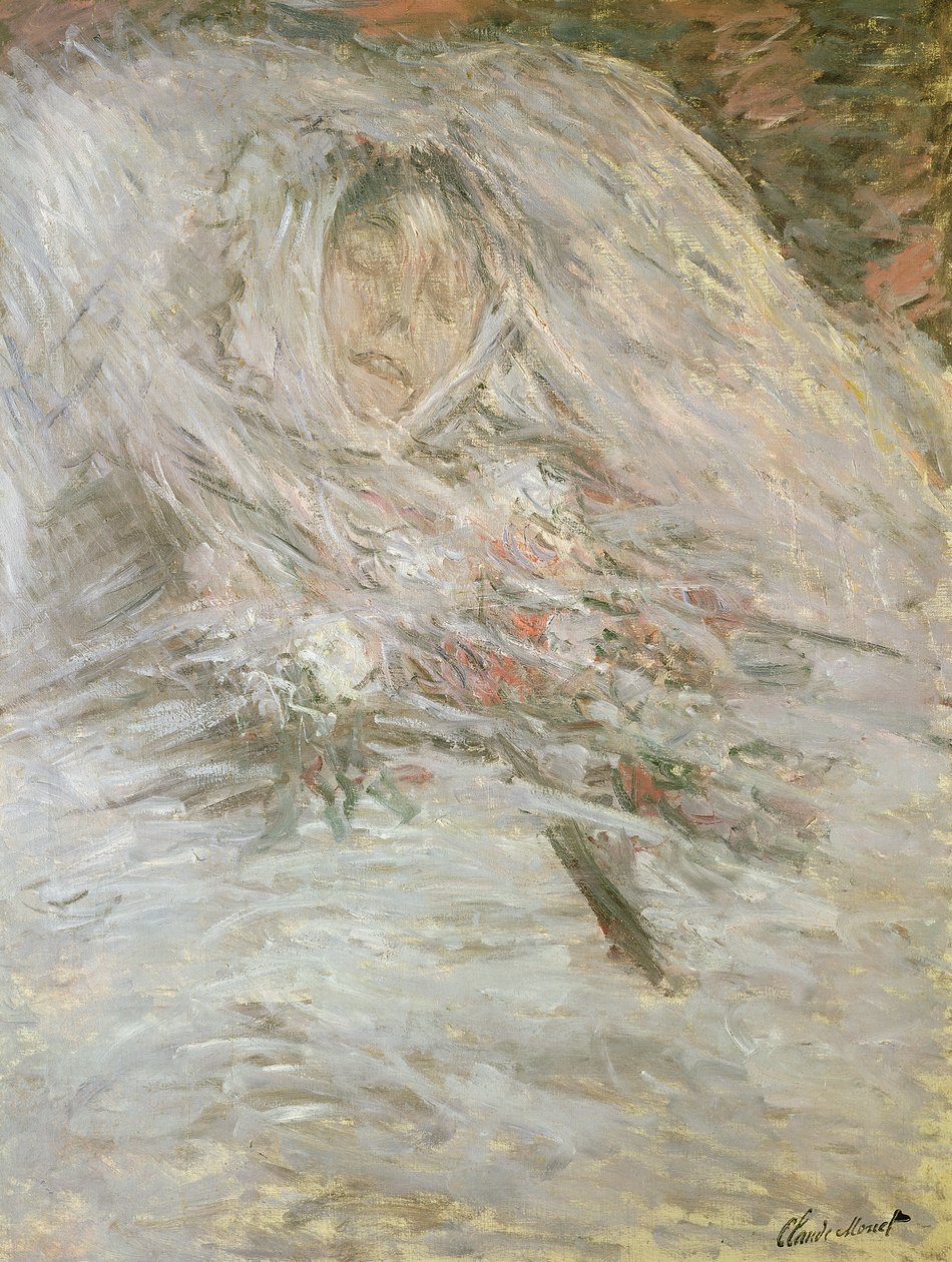 Camille Monet (1847-79) kuolinvuoteellaan, 1879 tekijältä Claude Monet