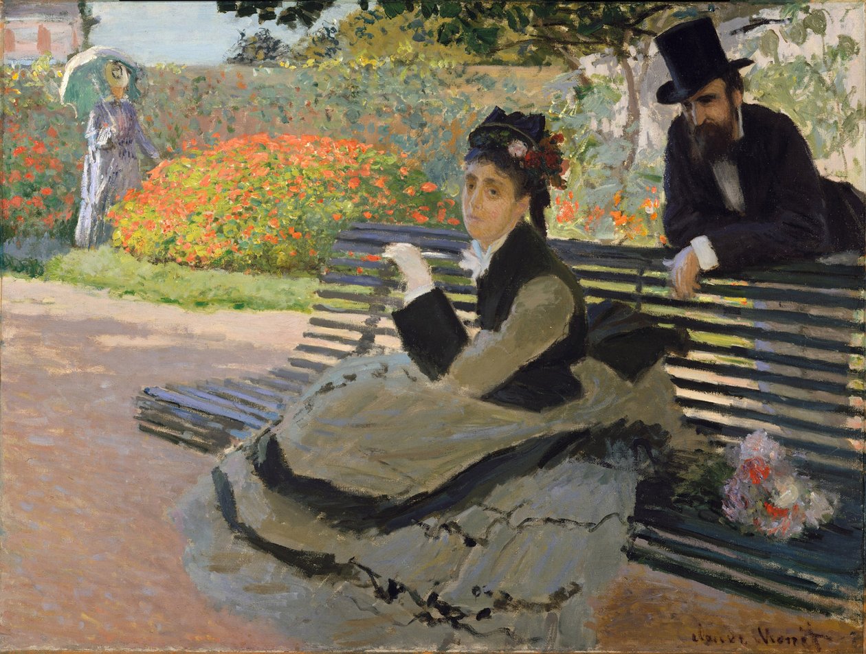 Camille Monet puutarhapenkillä tekijältä Claude Monet