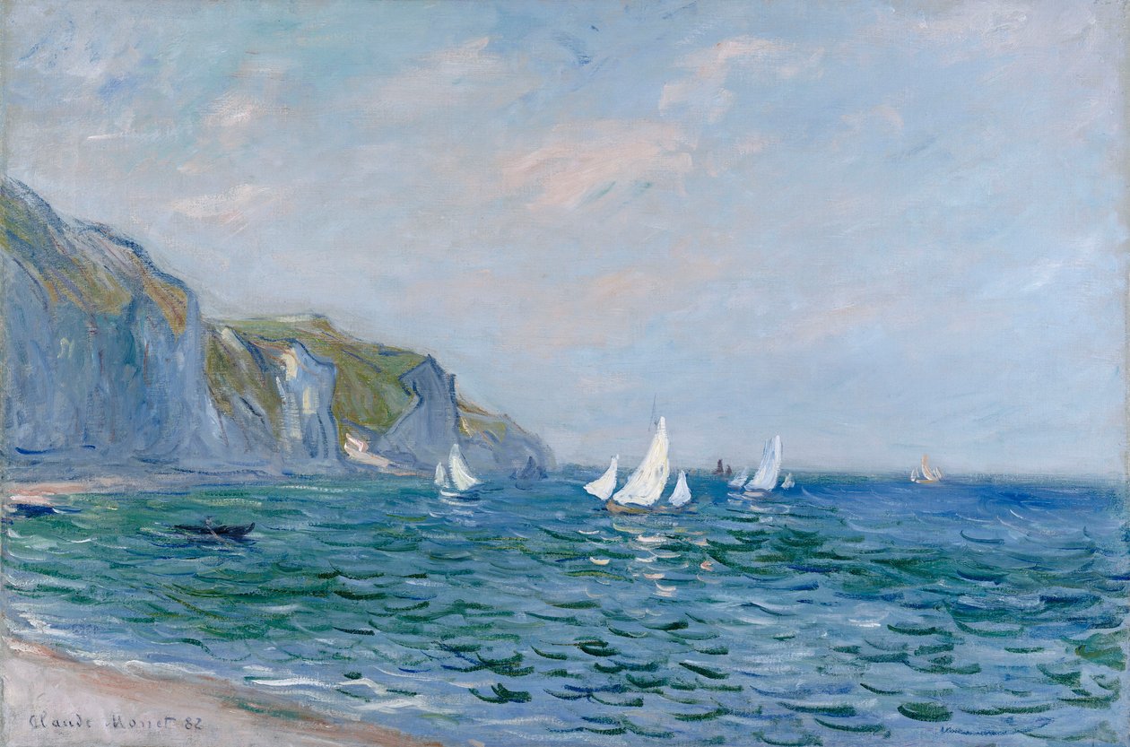 Kalliot ja purjeveneet Pourvillessä tekijältä Claude Monet