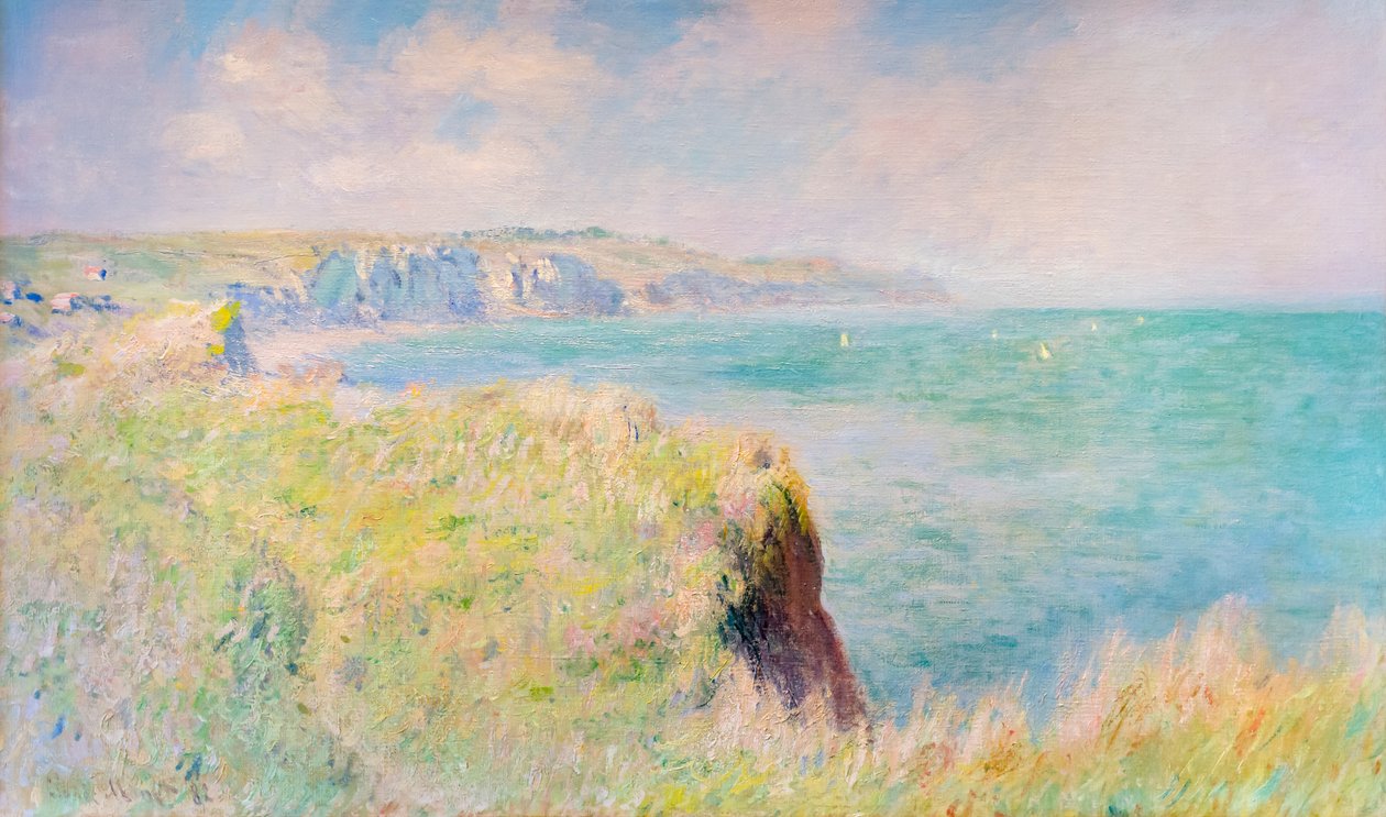 Kalliot ja purjeveneet Pourvillessä tekijältä Claude Monet