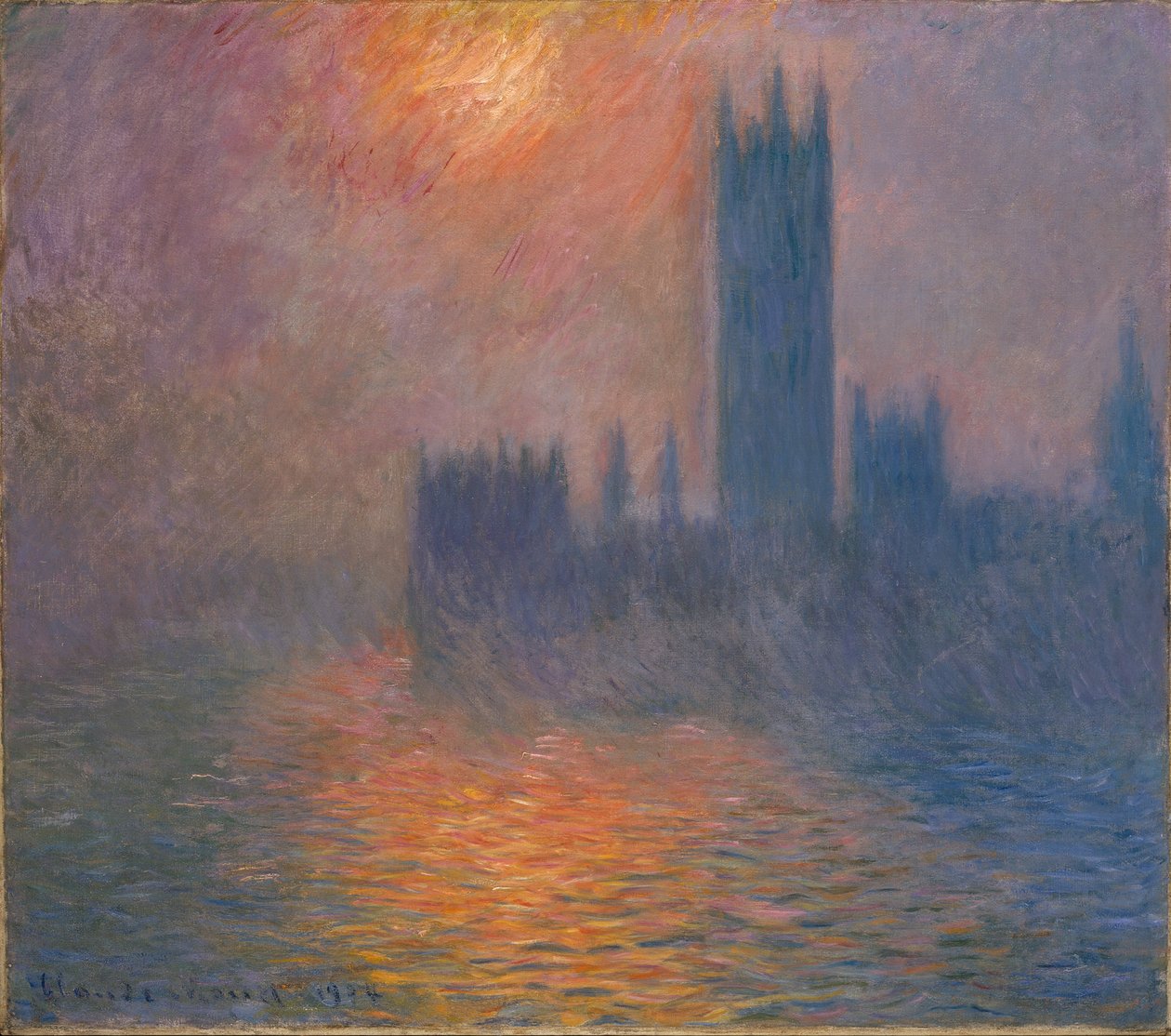 Parlamenttitalo, auringonlasku tekijältä Claude Monet