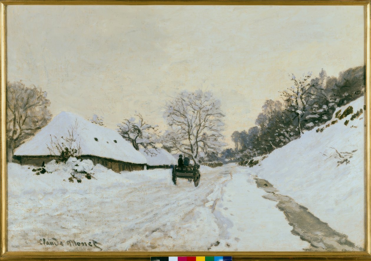 La charrette. Route sous la neige à Honfleur tekijältä Claude Monet
