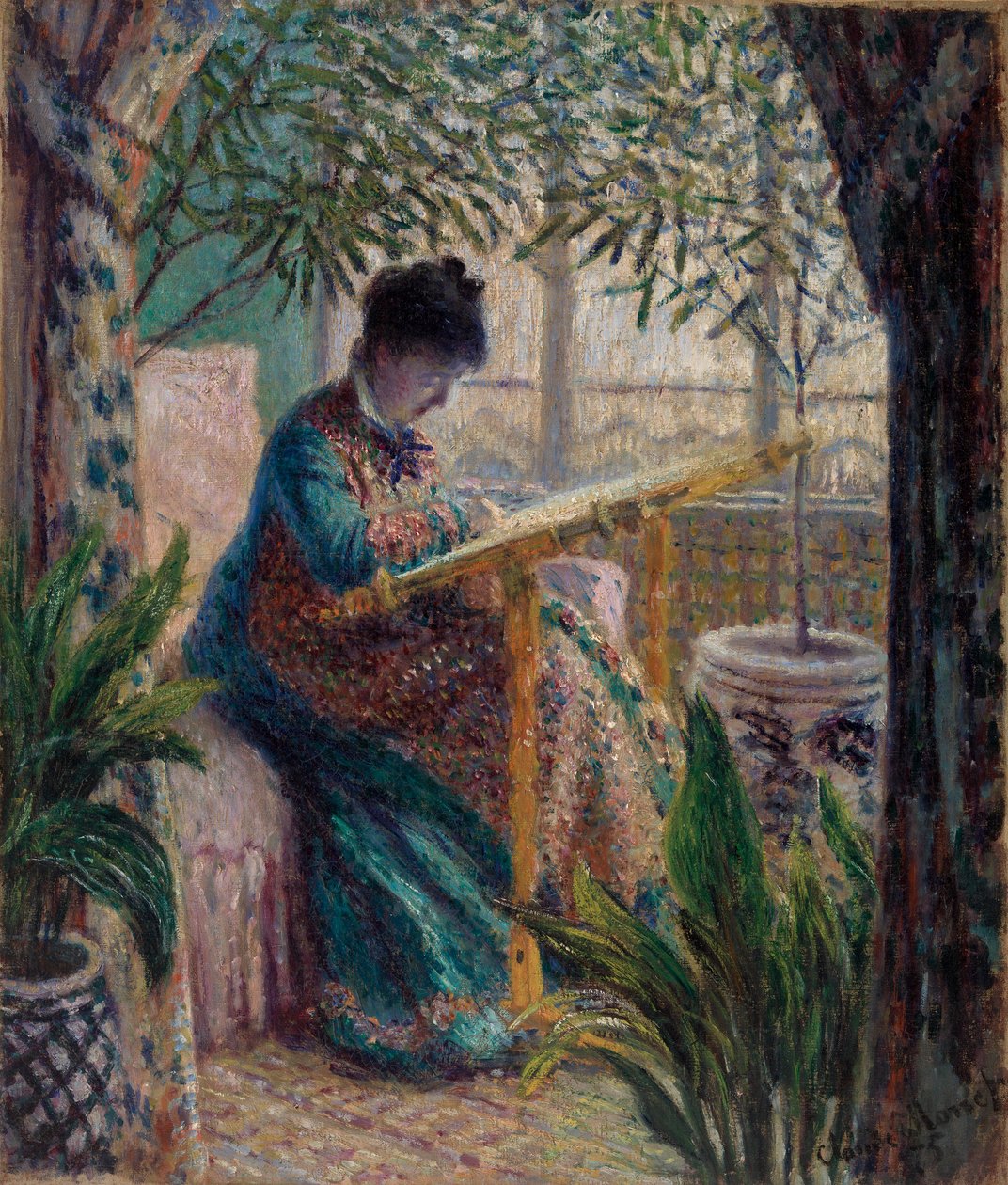 Madame Monet kirjonta (Camille käsityössä) tekijältä Claude Monet