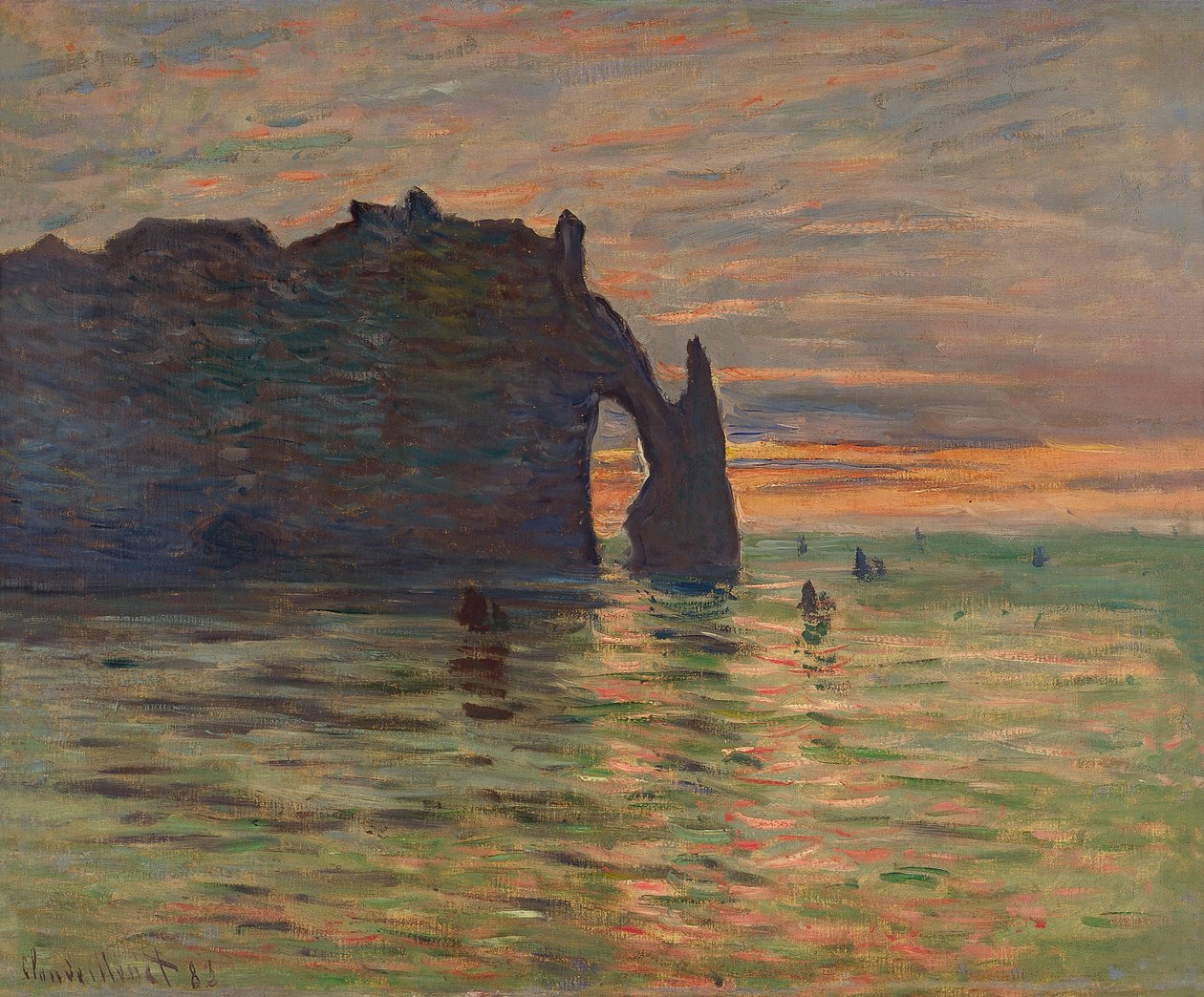 Auringonlasku Etretatissa, 1883. tekijältä Claude Monet