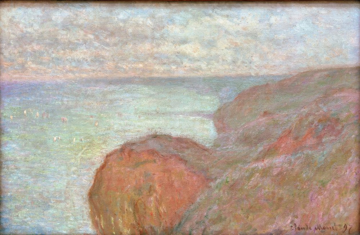 Falaisessa lähellä Dieppeä pilvinen taivas tekijältä Claude Monet