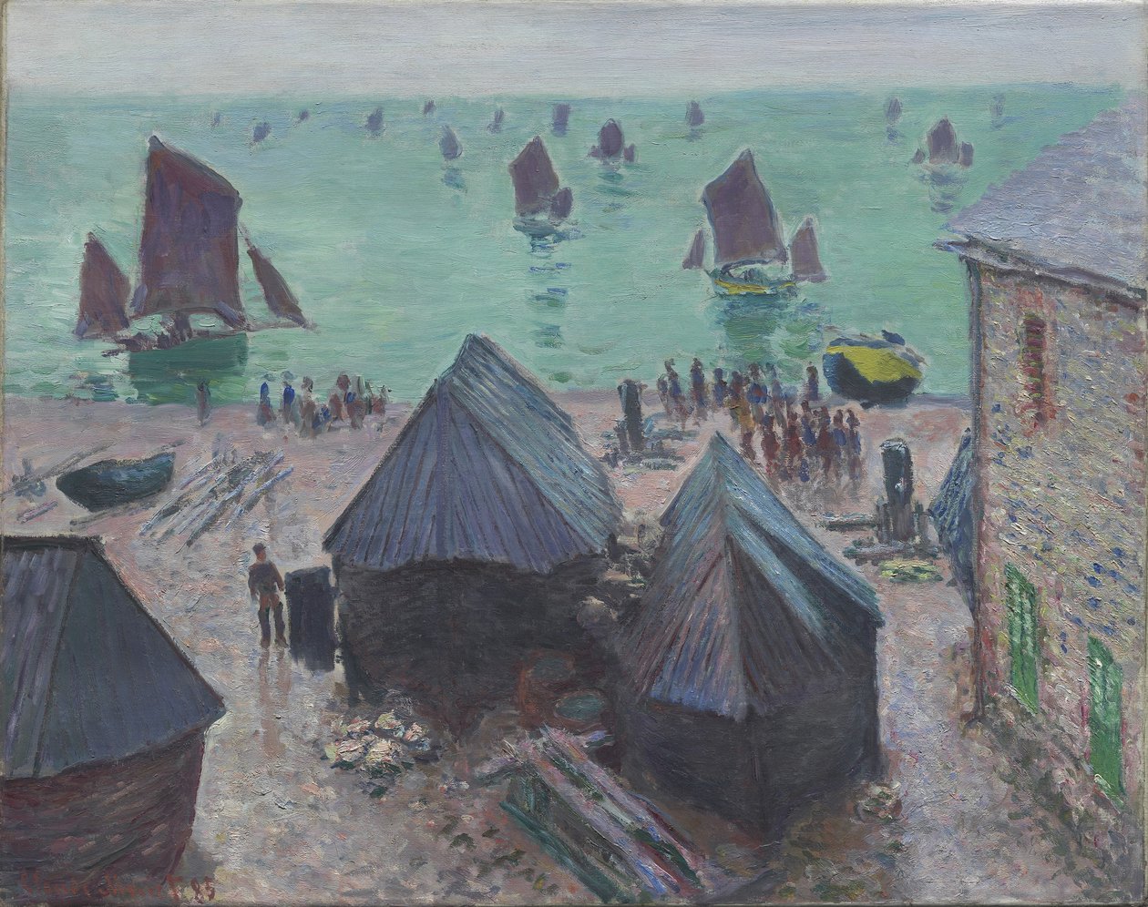 Veneiden lähtö, Étretat, 1885 tekijältä Claude Monet