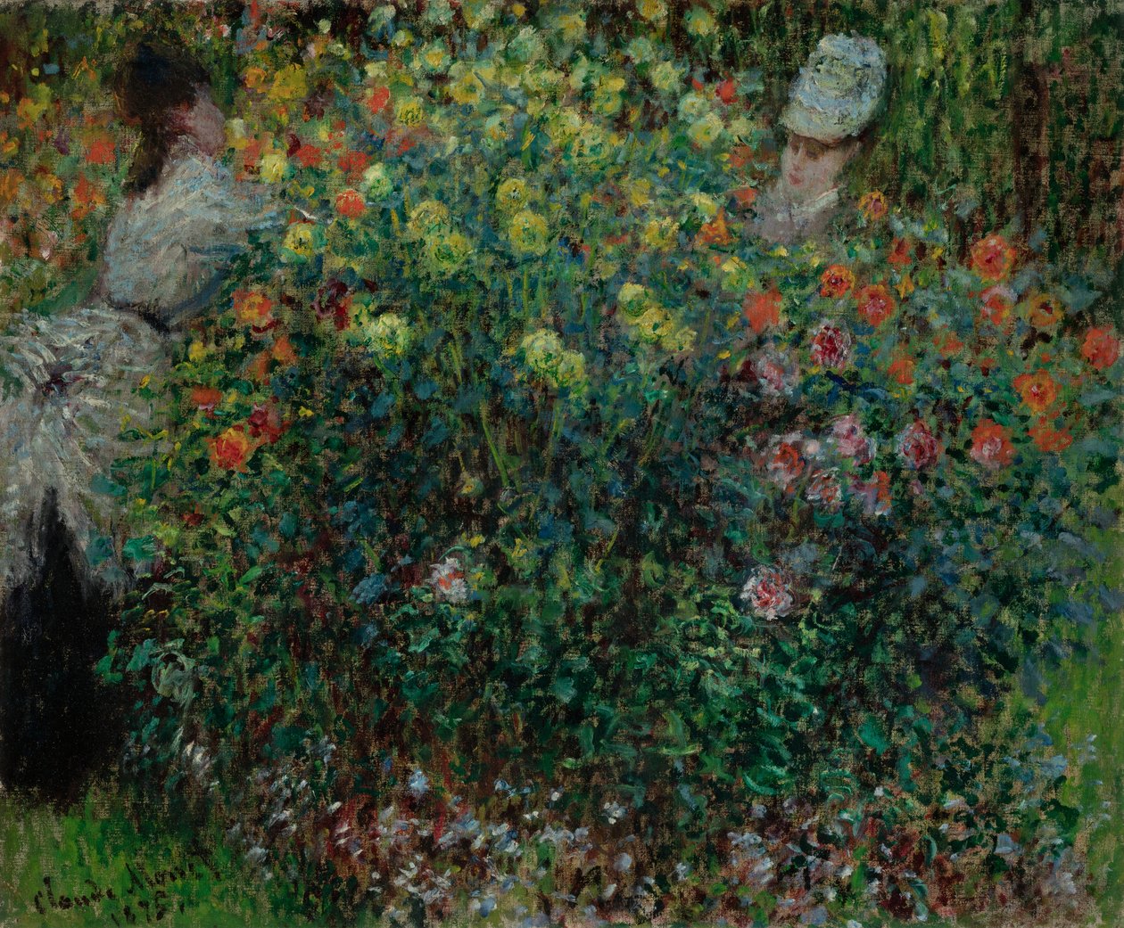 Kaksi naista kukkien joukossa, 1875 tekijältä Claude Monet