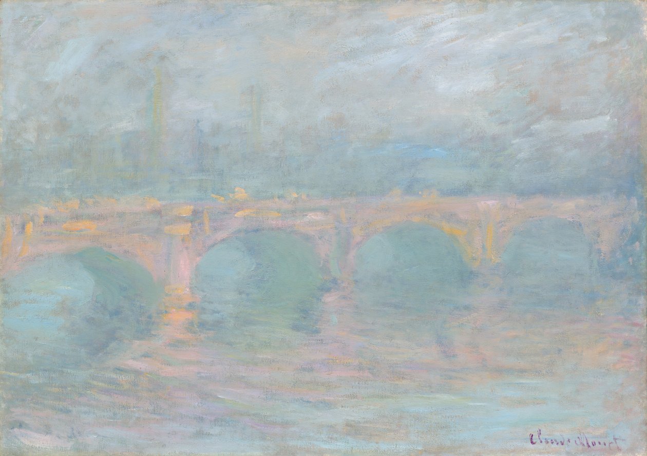 Waterloo Bridge, Lontoo, auringonlaskun aikaan tekijältä Claude Monet