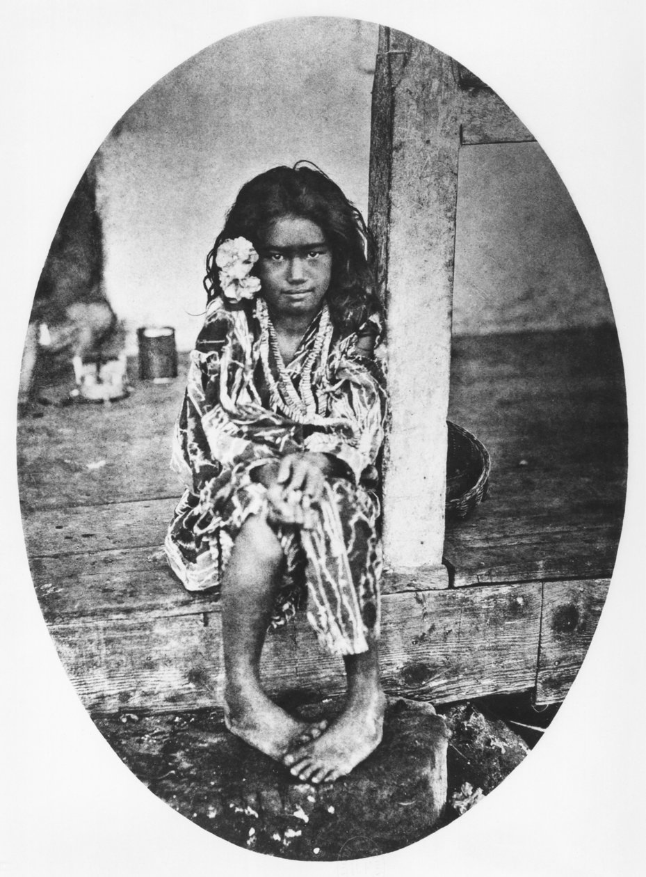Nuori tahitilainen prinsessa, kuvitus Lontoossa vuonna 1882 julkaistusta teoksesta "Tahiti". tekijältä Colonel Stuart Wortley