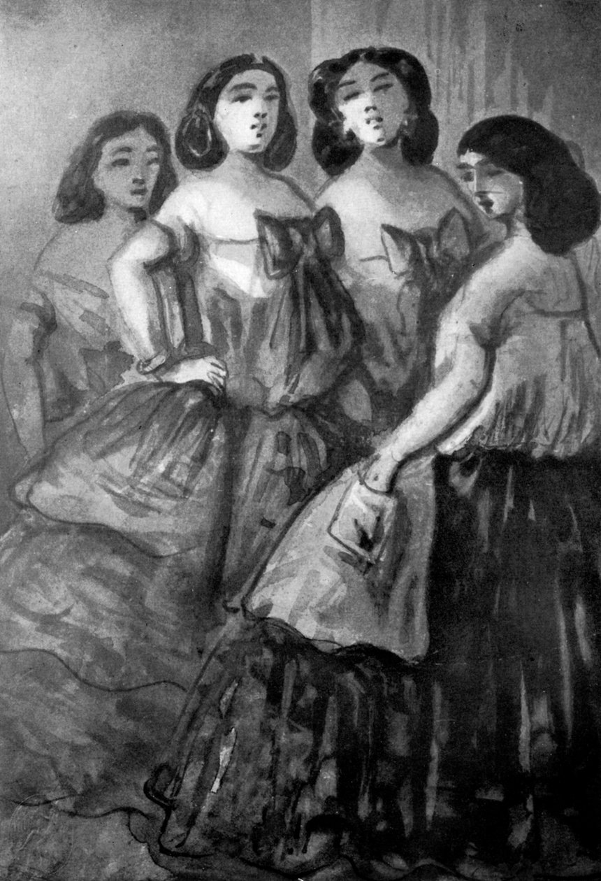 Neljä tyttöä, 1800-luku, 1930. tekijältä Constantin Guys