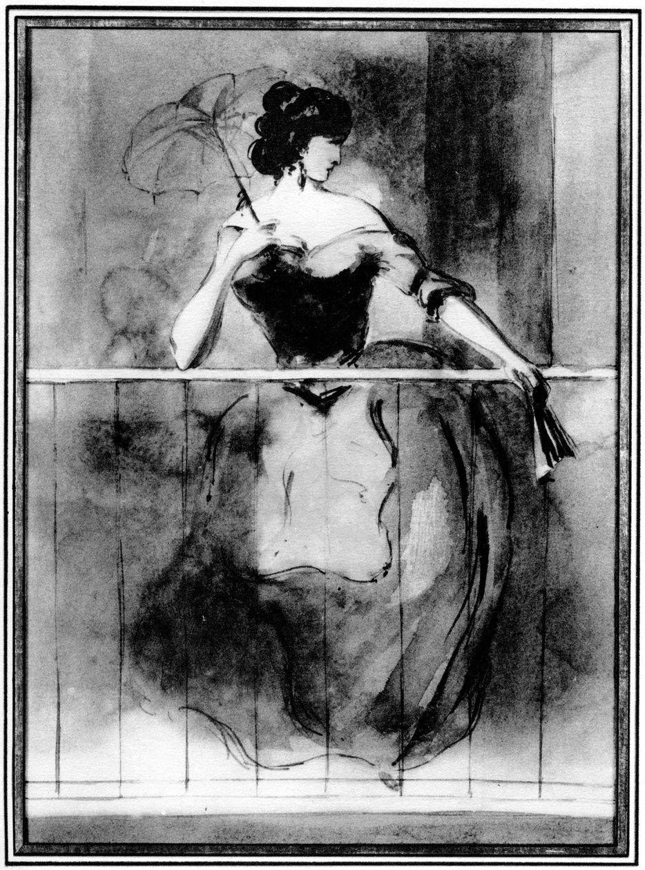 Nainen parvekkeella, 1800-luku, 1930. tekijältä Constantin Guys