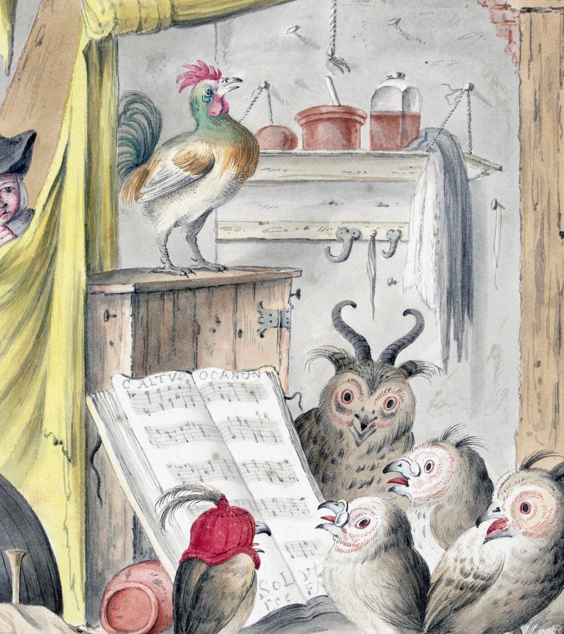 Lintukonsertti (kaiverrus) tekijältä Cornelis (after) Saftleven
