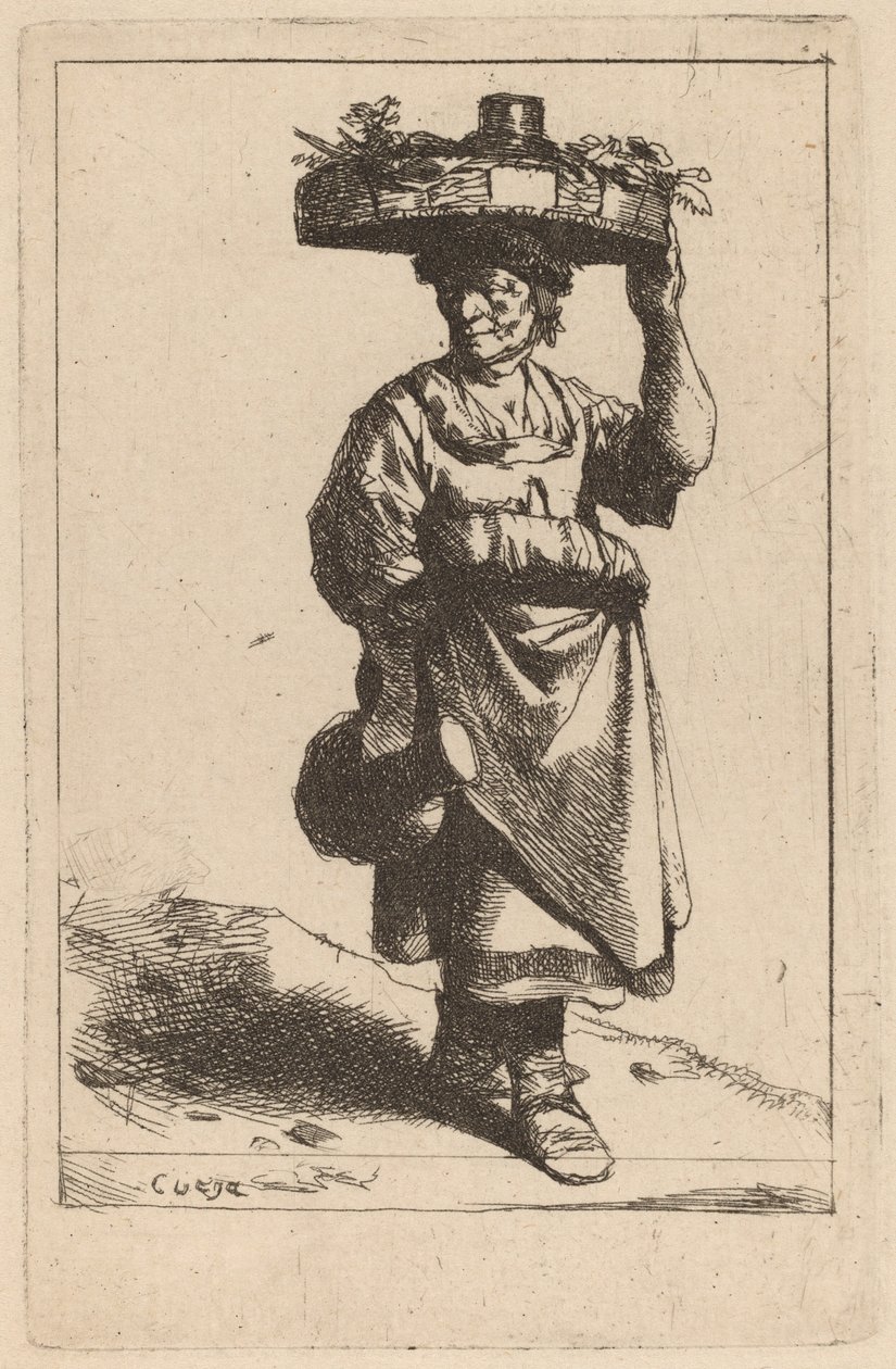 Nainen kantaa koria tekijältä Cornelis Pietersz Bega