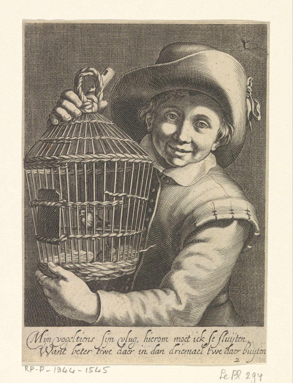 Poika lintuhäkin kanssa tekijältä Cornelis Bloemaert (II)