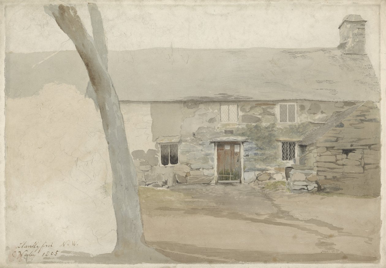Mökit Llanllyfnissä, Pohjois-Walesissa, 1805 (wc grafiitin päällä paperilla) tekijältä Cornelius Varley