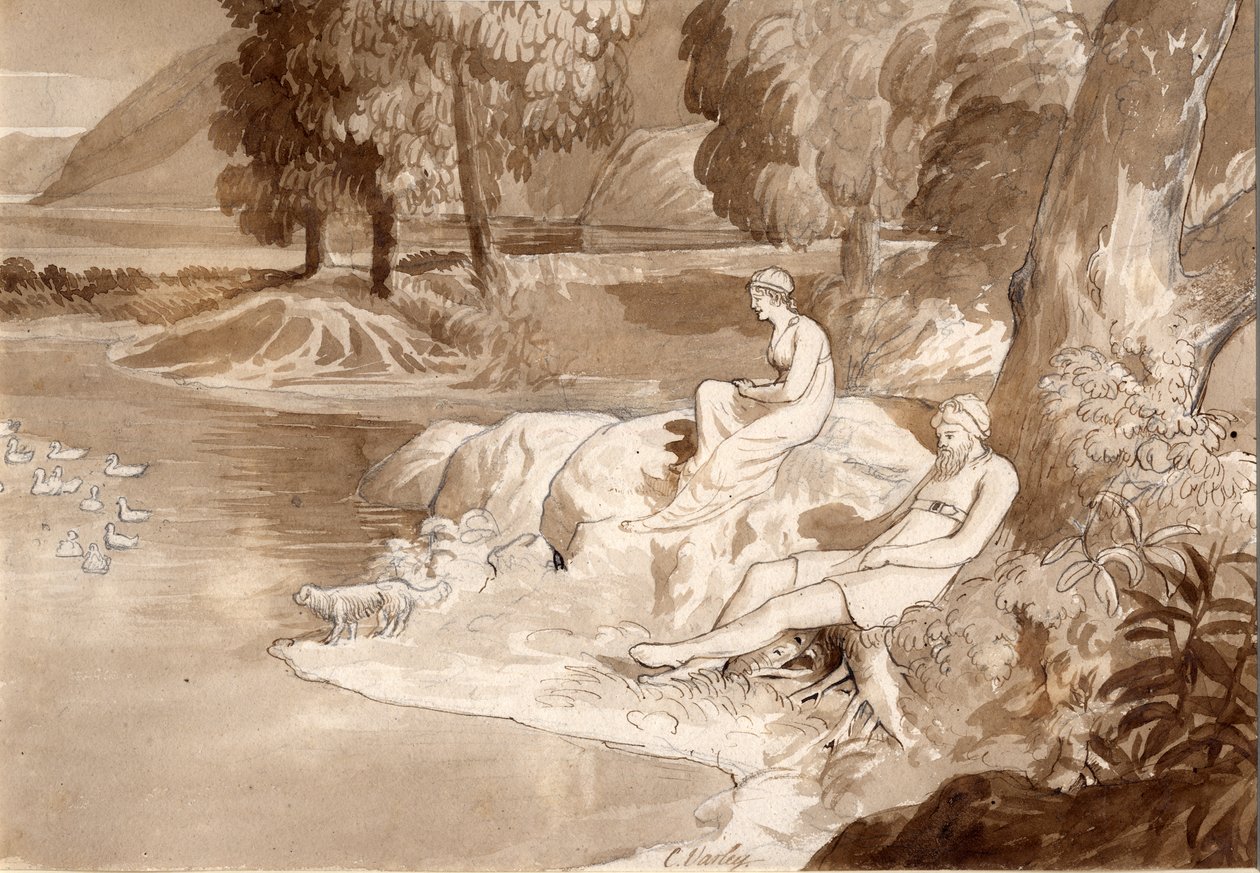 Kuvitus The Lady of the Lake, 1811 (kynä ja muste, pesu ja kynä paperille) tekijältä Cornelius Varley