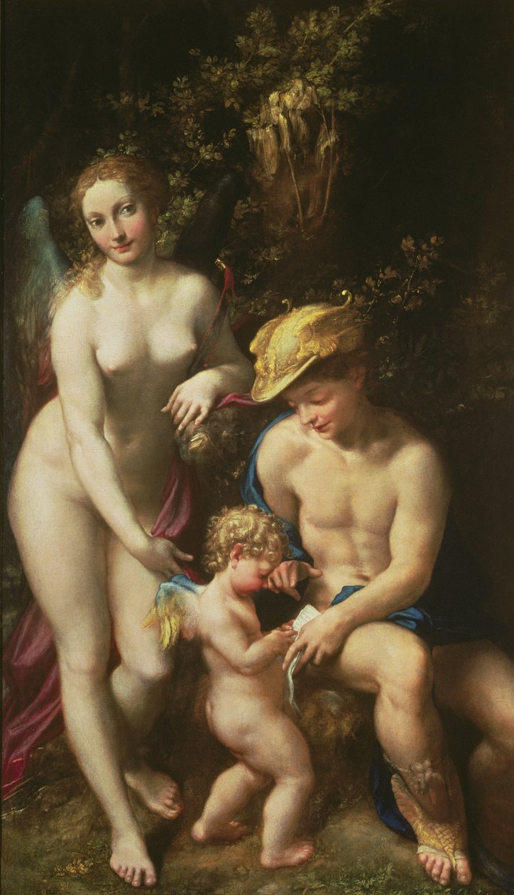 Venus Merkuriuksen ja Amorin kanssa ("Rakkauden koulu"), n. 1525 tekijältä Antonio da Correggio
