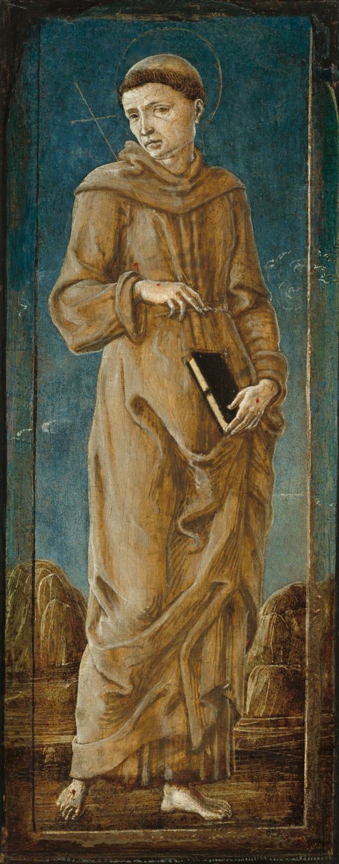 Pyhä Franciscus [äärivasemmalla paneeli], n. 14701480. tekijältä Cosmè Tura