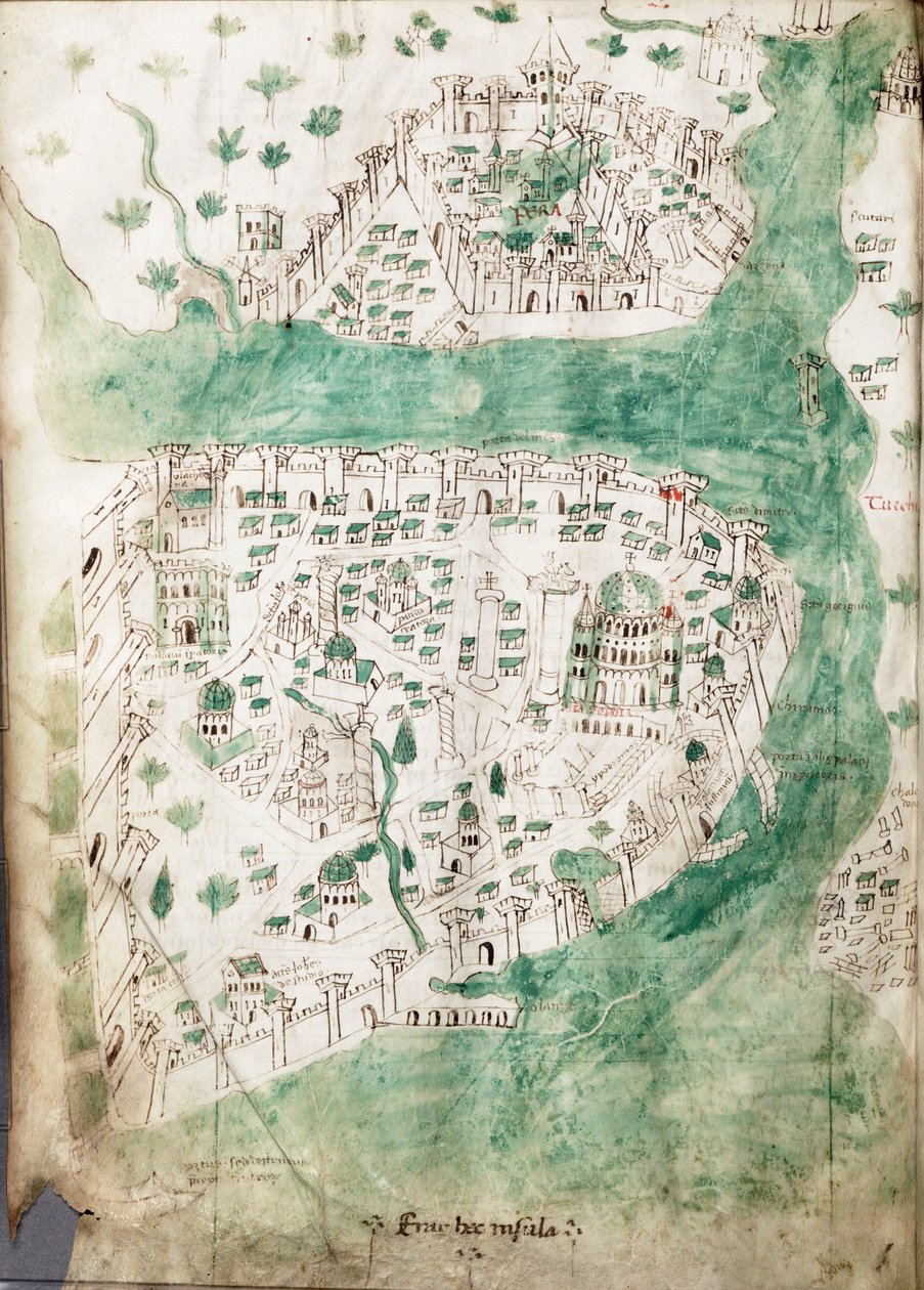 Konstantinopolin kartta, noin 1420 (Vellum). tekijältä Cristoforo Buondelmonti