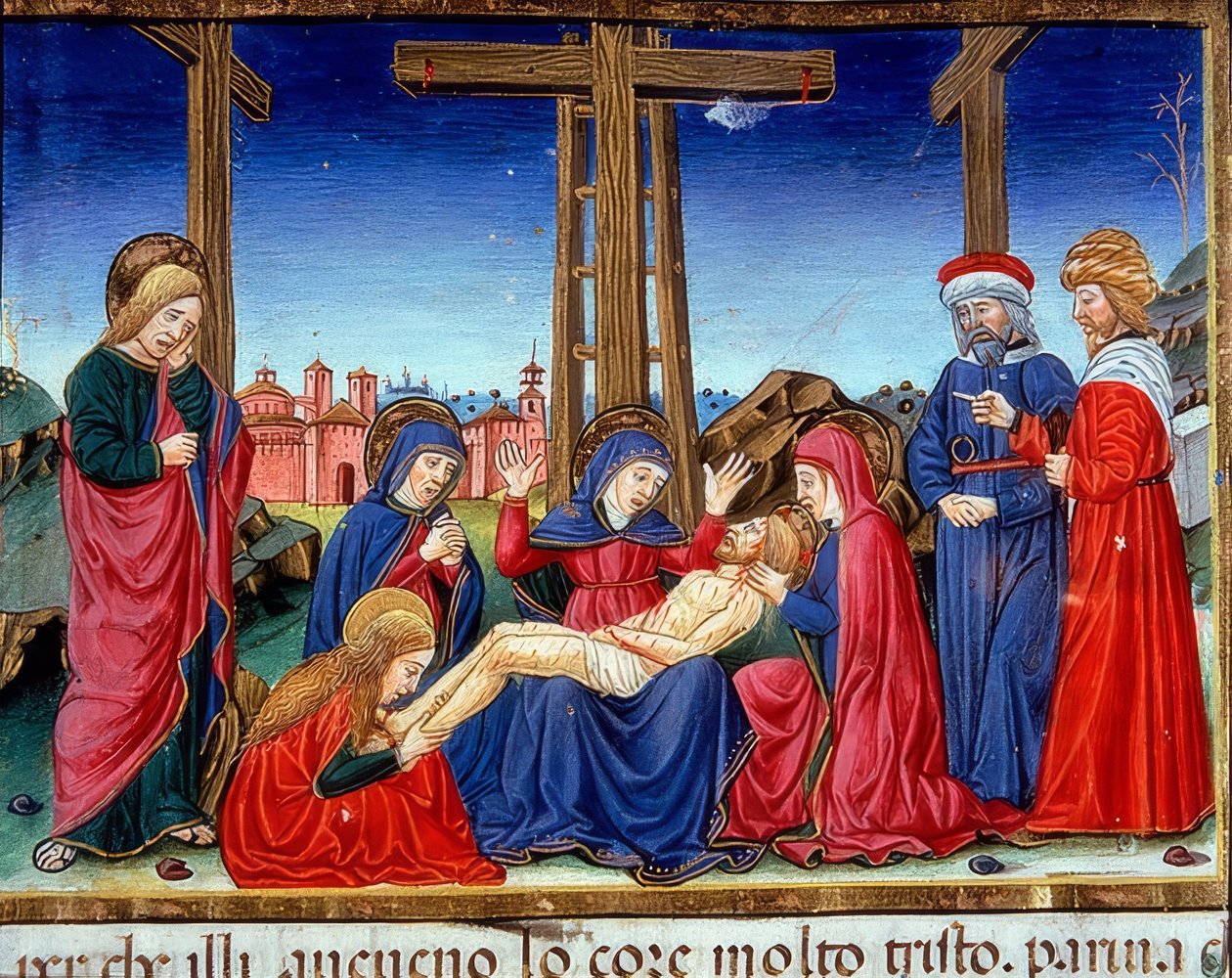 Laskeutuminen ristiltä (noin 123r). 1476 tekijältä Cristoforo De Predis