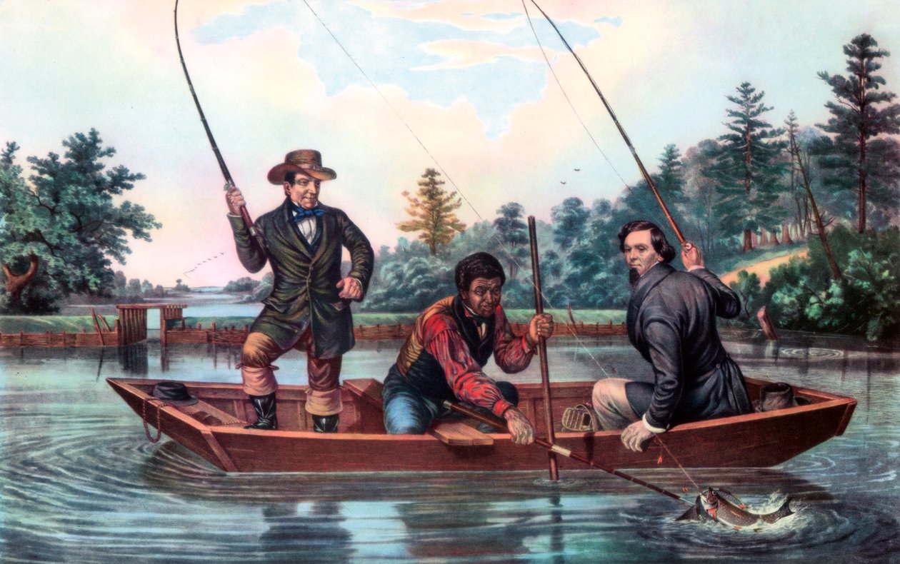 Taimenen pyydystäminen, 1854. tekijältä Currier and Ives