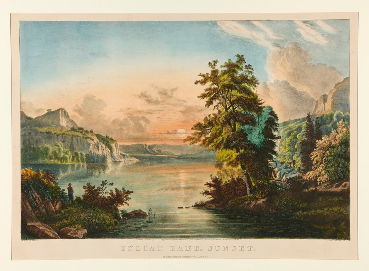 Indian Lake - Auringonlasku tekijältä Currier and Ives