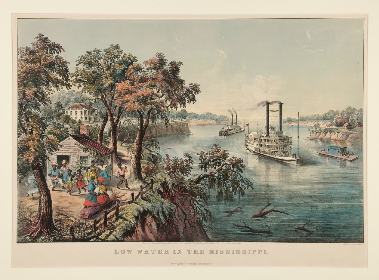 Matala vesi Mississippissä tekijältä Currier and Ives