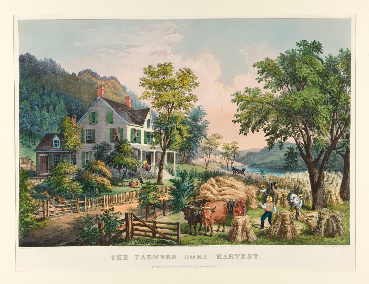 Viljelijöiden koti - Sadonkorjuu tekijältä Currier and Ives
