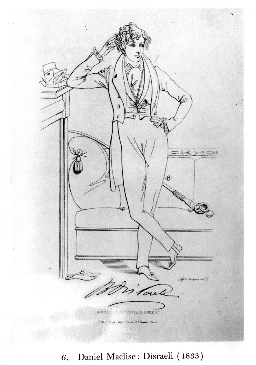 Muotokuva Benjamin Disraelista (1804-81) Teoksen "Vivian Grey" kirjoittaja, 1833 tekijältä Daniel Maclise