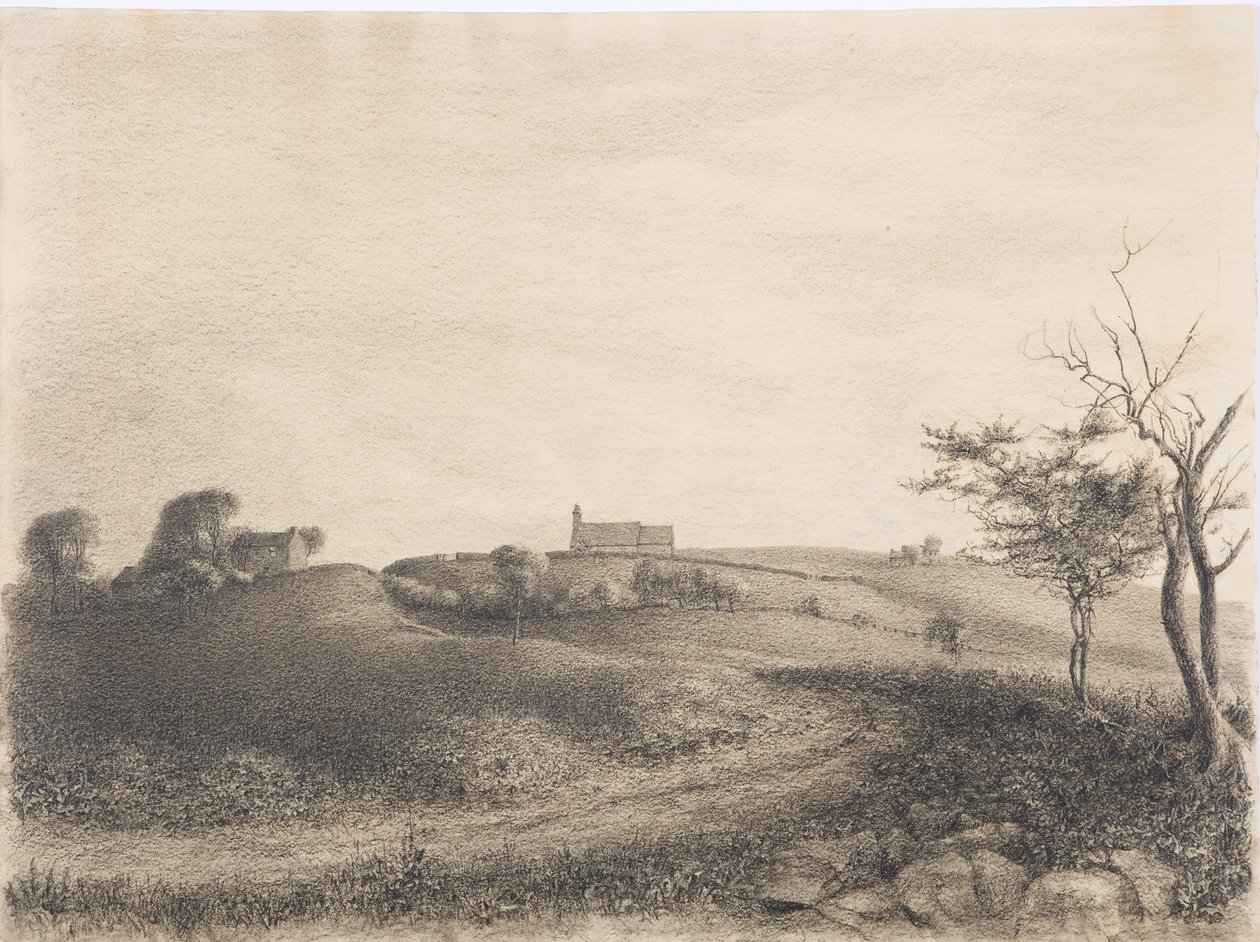 Seurakuntakirkko, n. 1916 (hiili paperilla) tekijältä Daniel Oliver
