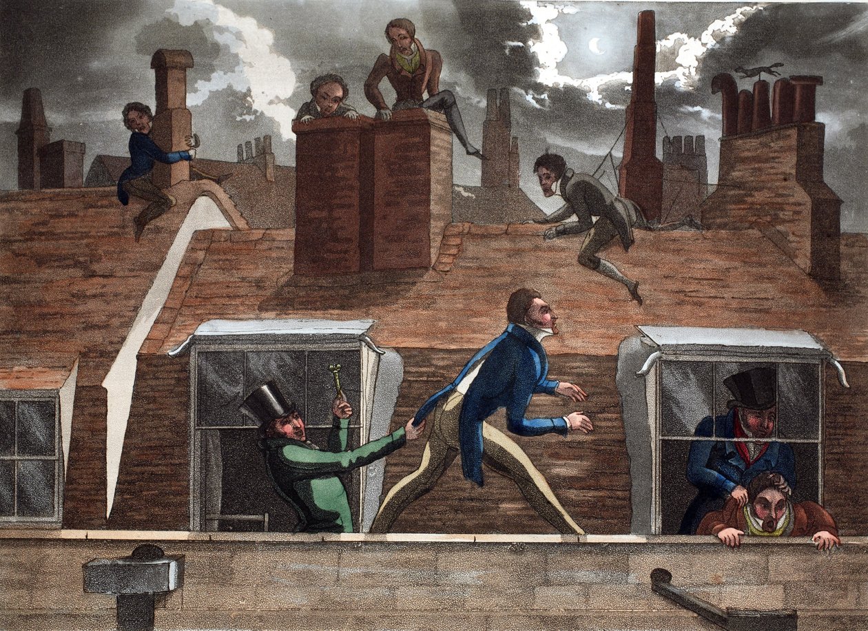 The Finishing Bore, kuvitus Peter Quizin julkaisusta Fashionable Bores or Coolers in High Life, pubi. Thomas McLean, Lontoo 1824 (käsinvärinen kaiverrus) tekijältä Daniel Thomas Egerton