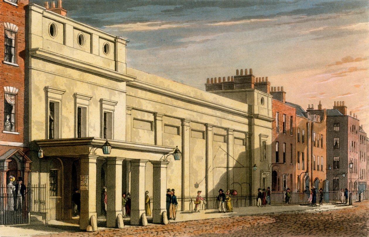 Regency-teatteri, Lontoo, 1826 (käsin värjätty akvatintta). tekijältä Daniel Havell