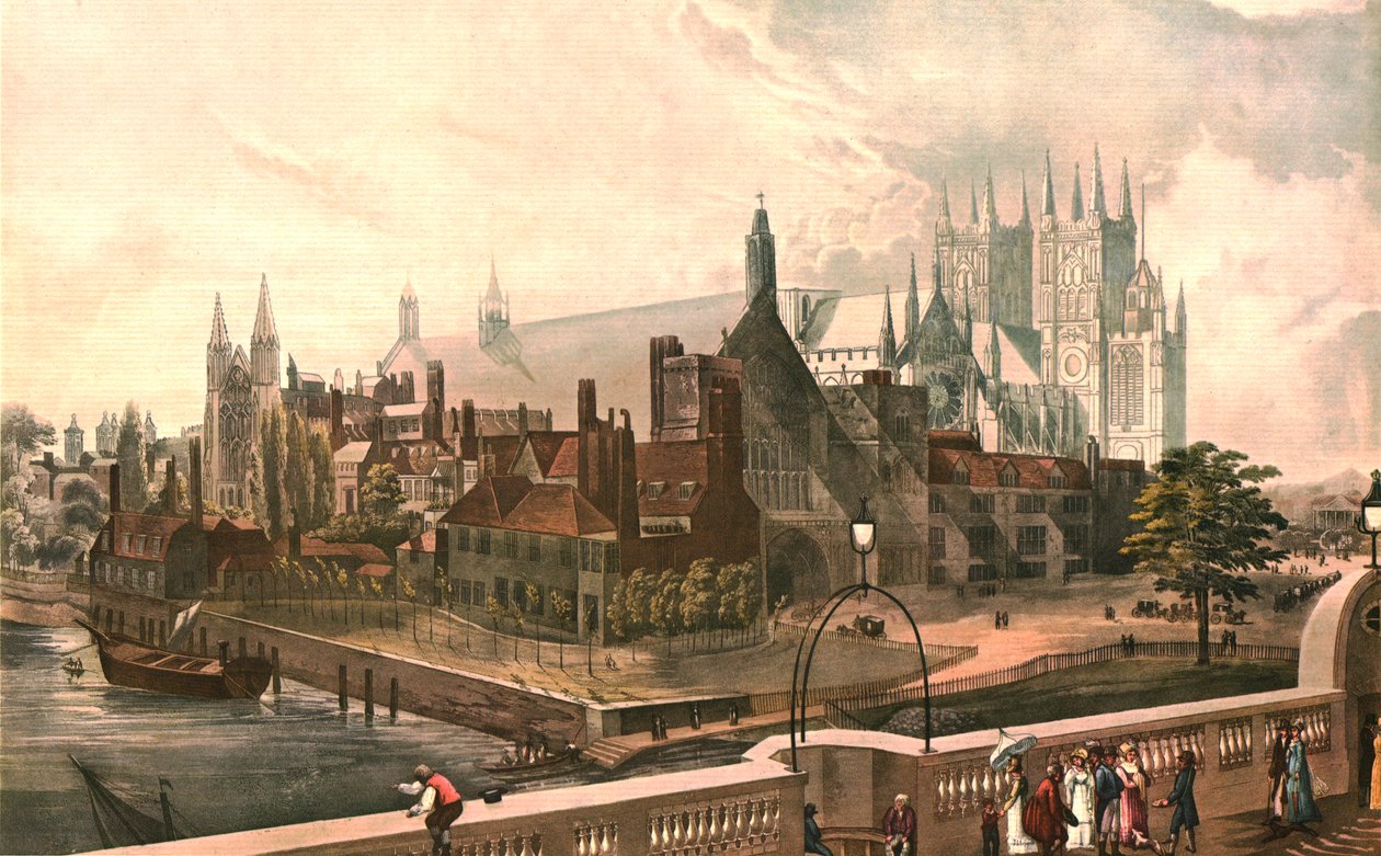 Westminster Hall ja Abbey, 1819. J. Gendallin jälkeen tekijältä Daniel Havell