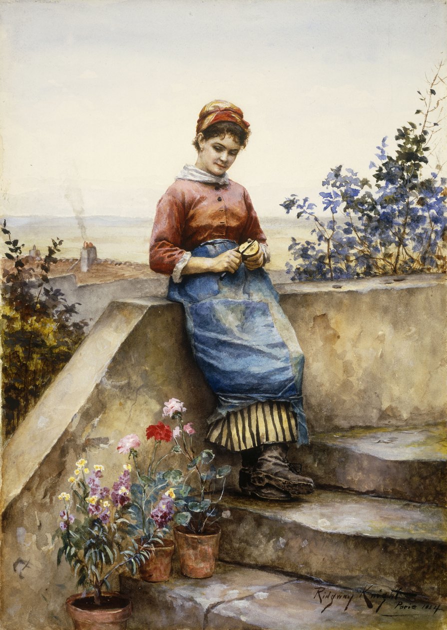 Omenan kuoriminen, 1884 tekijältä Daniel Ridgway Knight