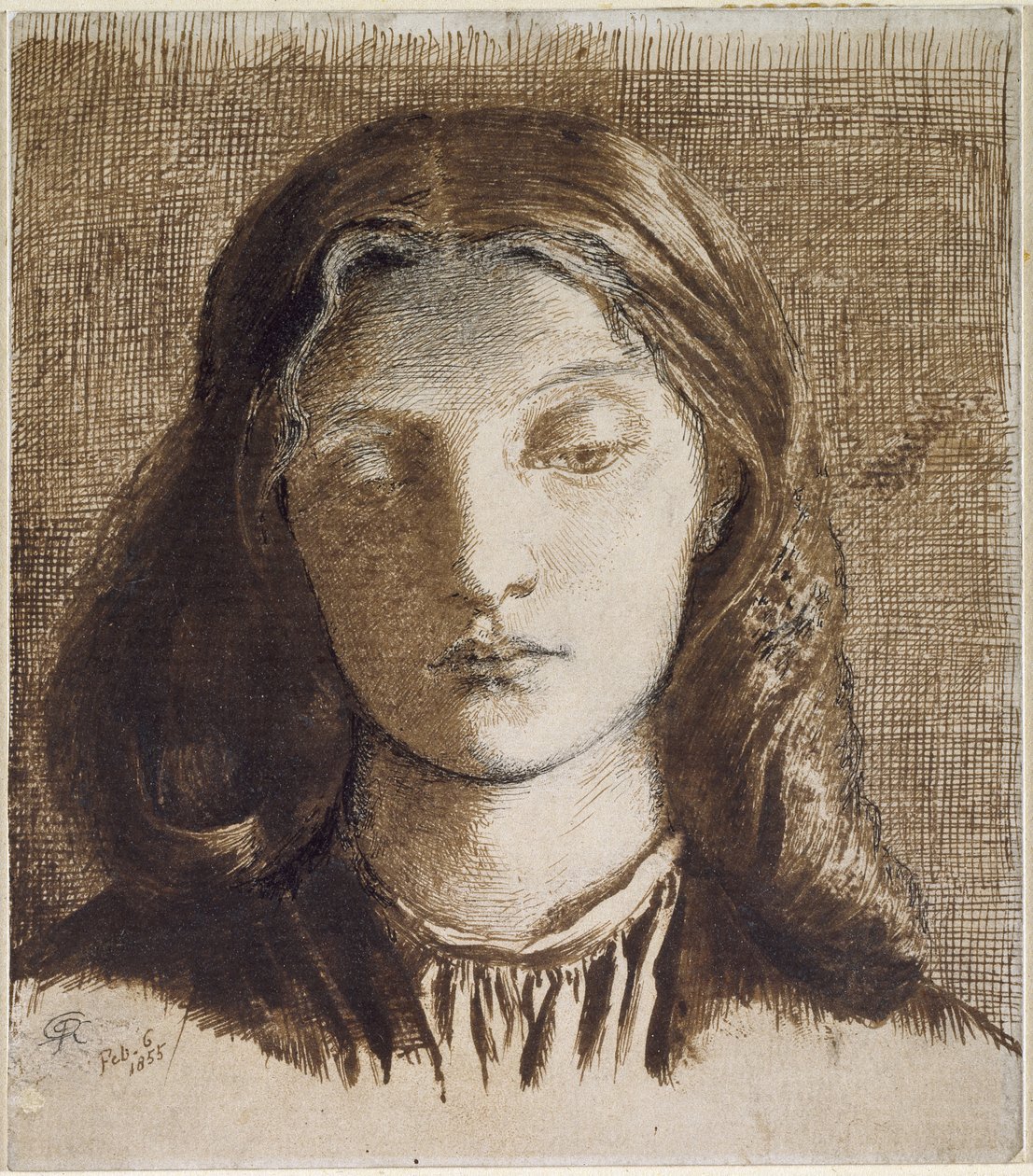 Elizabeth Siddal, 1855 (kynä ja muste paperille) tekijältä Dante Gabriel Charles Rossetti