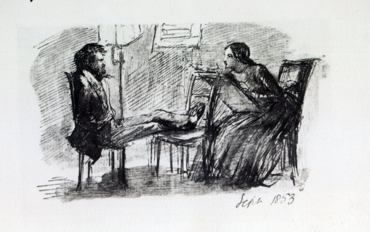 Rossettia luonnosteli Elizabeth Siddal, syyskuu 1853 tekijältä Dante Gabriel Charles Rossetti