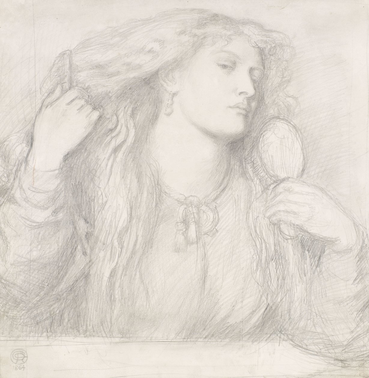 Nainen kampaa hiuksiaan, Fanny Cornforth tekijältä Dante Gabriel Charles Rossetti