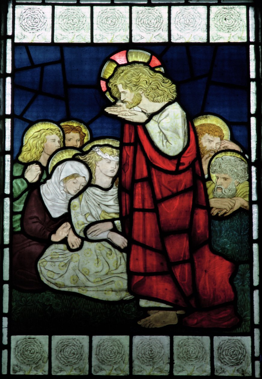 Kristussaarna, n. 1870 (lasimaalaus) tekijältä Dante Gabriel Charles Rossetti