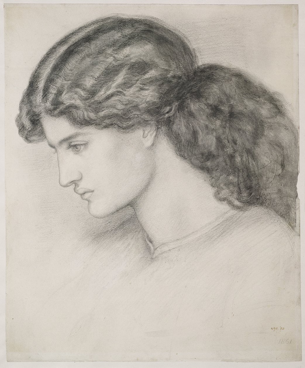 Naisen pää, 1861 tekijältä Dante Gabriel Charles Rossetti