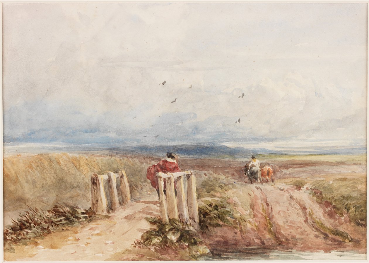 Moorland hahmoilla (kynä ja akvarelli paperille (liimattu levylle)) tekijältä David Cox