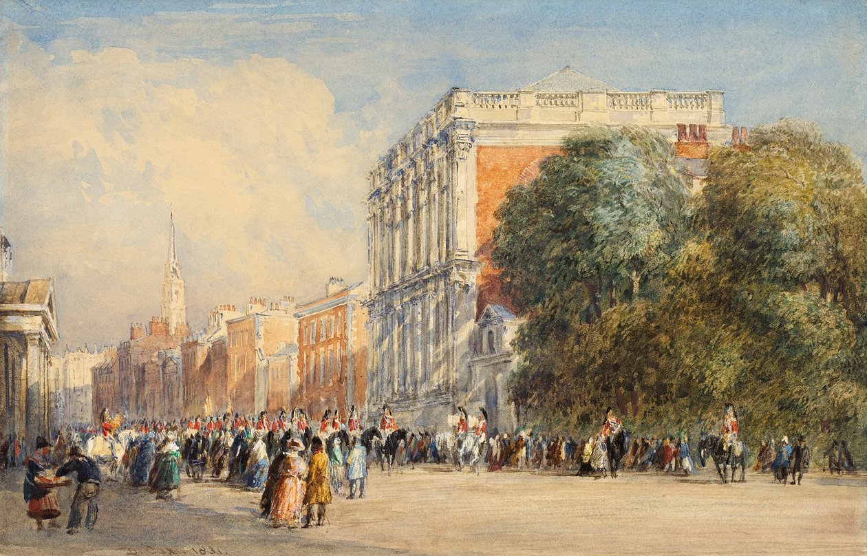 Vanha Whitehall ja henkivartijat, 1831 tekijältä David Cox