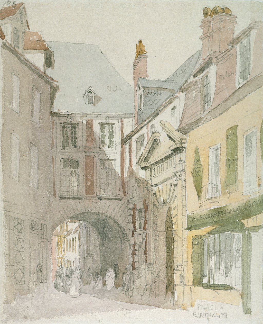 Place Barthelme, Pariisi, n. 1829 (wc ja harmaa pesu kynällä paperilla) tekijältä David Cox